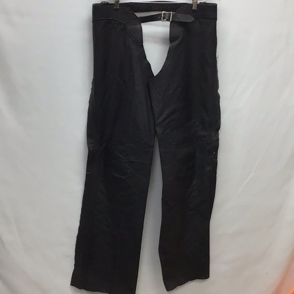 Black Leather Motorcycle Chaps – Adjustable Waist & Long Inseam